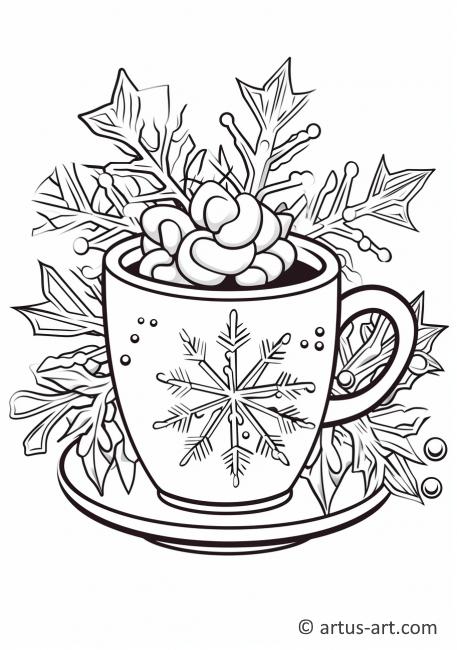 Snowflake with Hot Cocoa Coloring Page